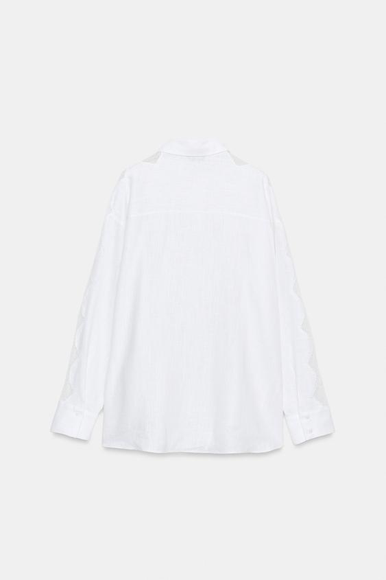 Chemise oversize en lin et dentelle