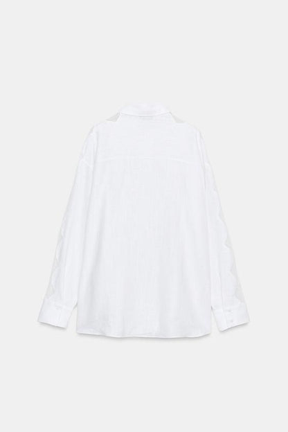Chemise oversize en lin et dentelle