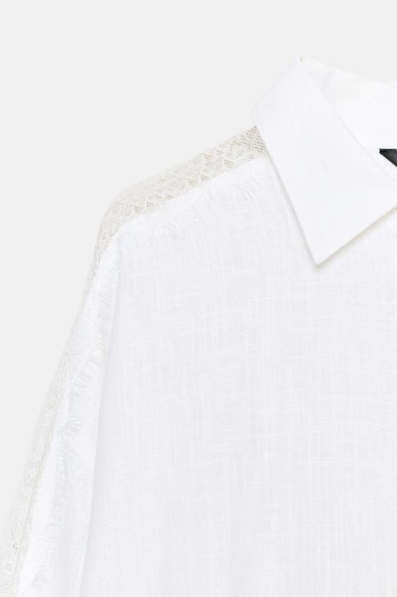 Chemise oversize en lin et dentelle