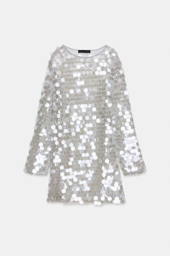 Robe courte en maille à sequins à perles