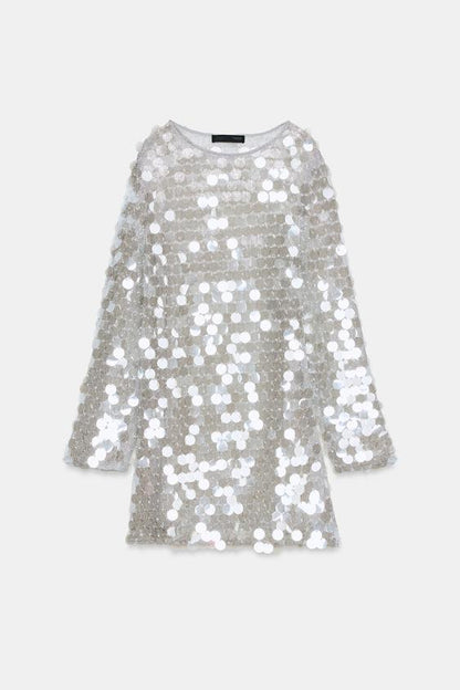 Robe courte en maille à sequins à perles