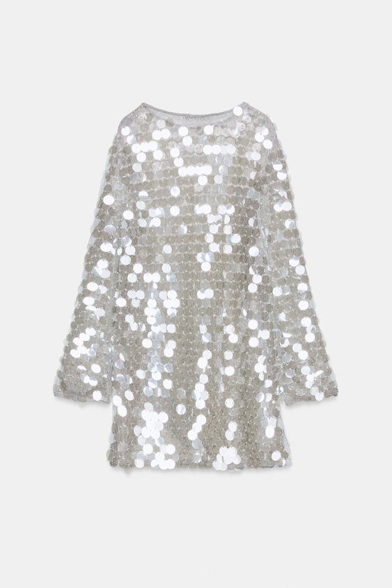 Robe courte en maille à sequins à perles