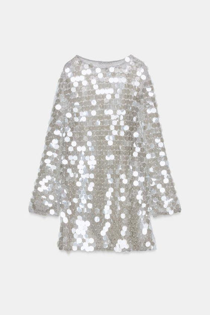 Robe courte en maille à sequins à perles