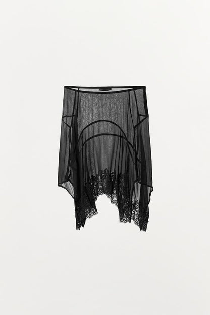 Jupe asymétrique en georgette et dentelle