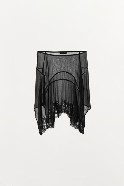 Jupe asymétrique en georgette et dentelle