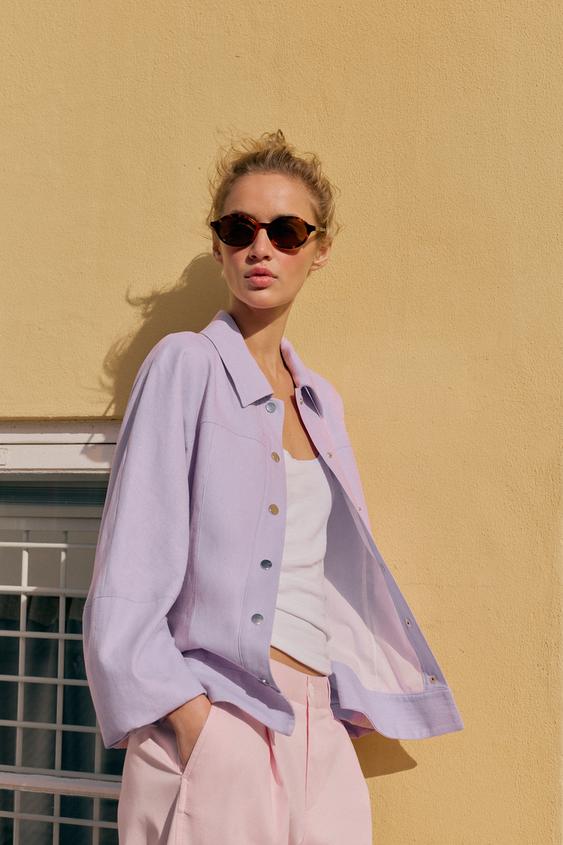 Blouson en lin à manches bouffantes