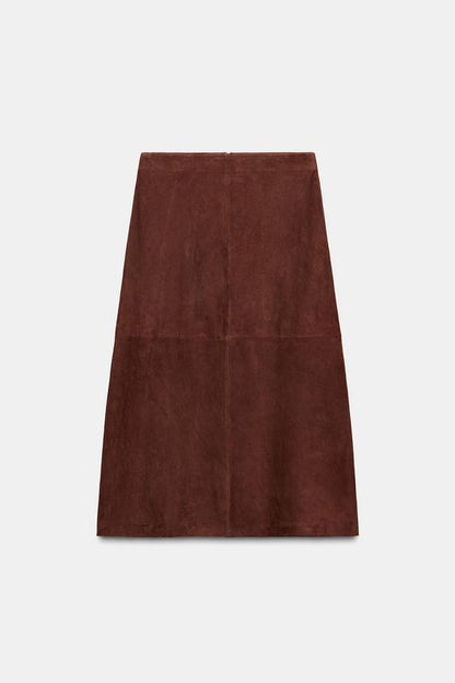 Jupe midi 100 % cuir suédé Édition limitée