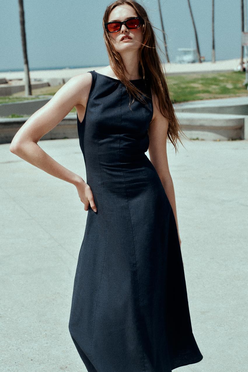Robe midi en lin à dos ouvert