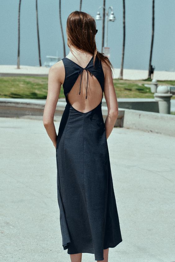 Robe midi en lin à dos ouvert