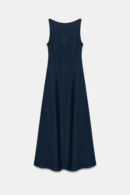 Robe midi en lin à dos ouvert