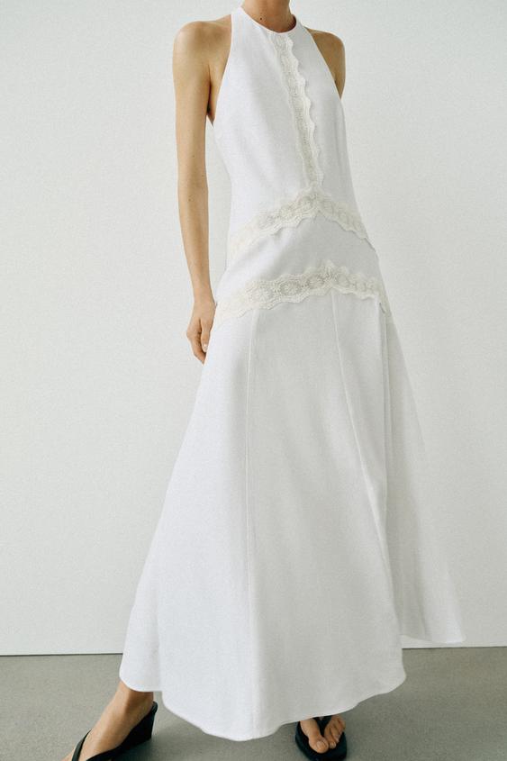 Robe midi contrastée en lin