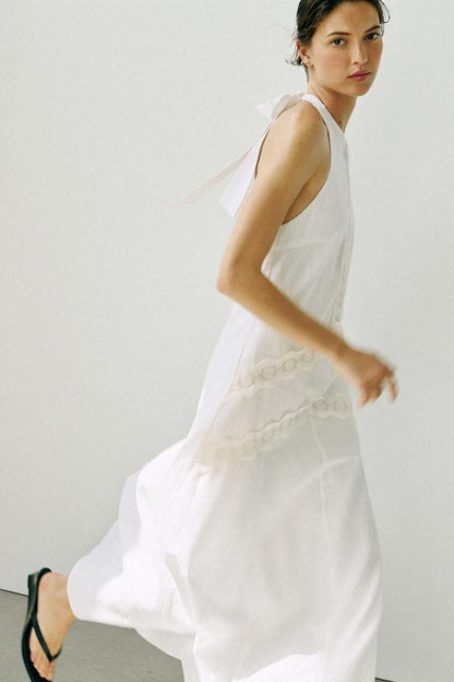 Robe midi contrastée en lin