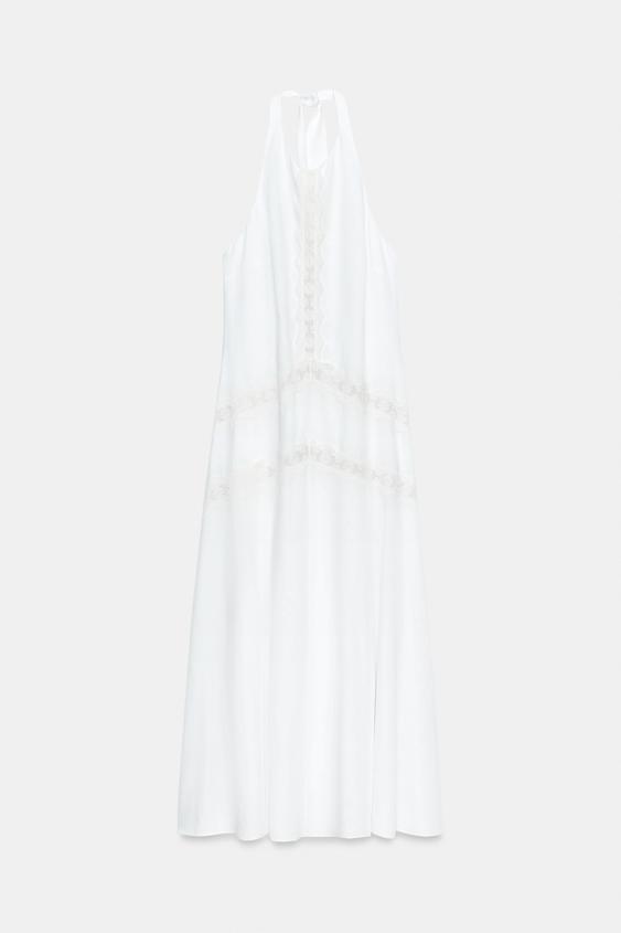 Robe midi contrastée en lin