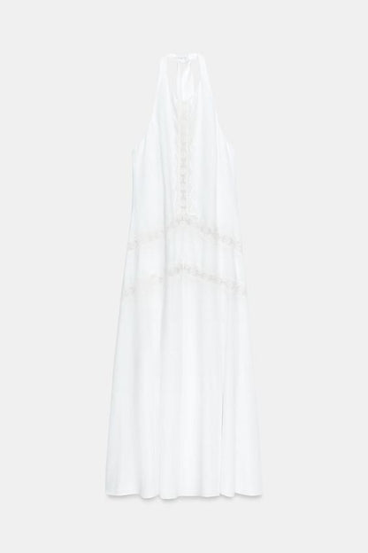 Robe midi contrastée en lin