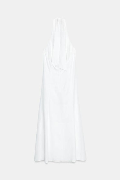 Robe midi contrastée en lin