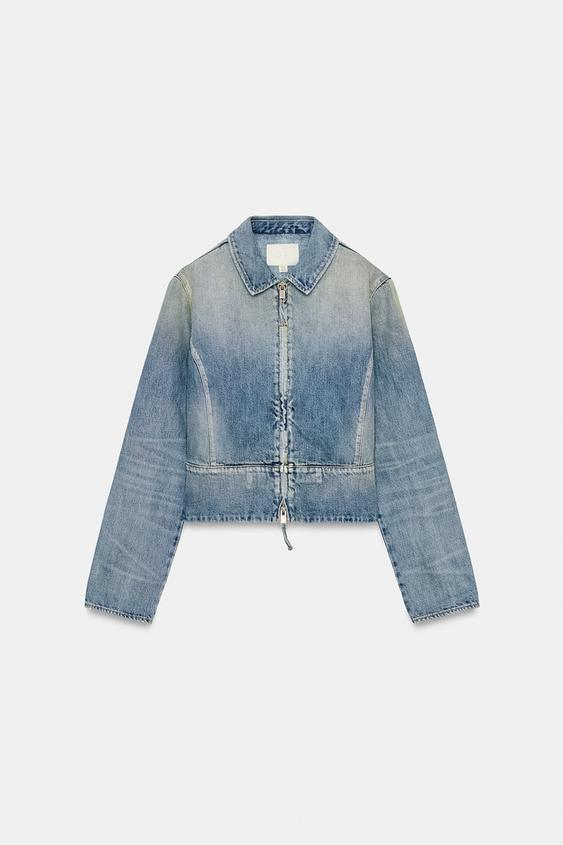 Veste en denim TRF à fermeture zippée