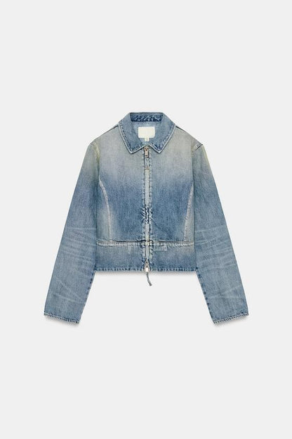 Veste en denim TRF à fermeture zippée
