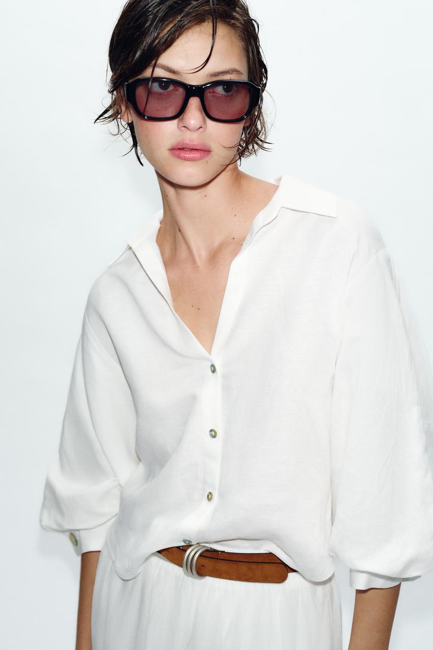 Chemise à manches bouffantes en lin