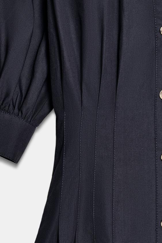 Robe midi en popeline à manches bouffantes