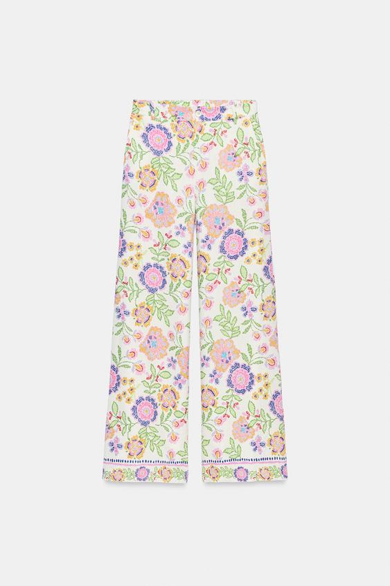 Pantalon imprimé floral en lin