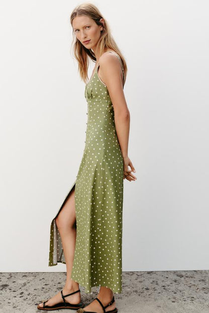 Robe midi à pois en lin