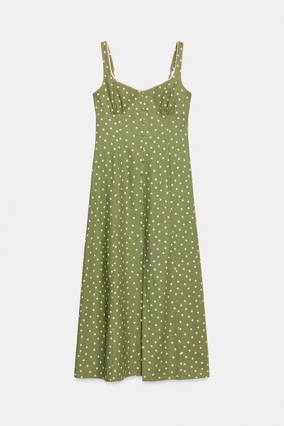 Robe midi à pois en lin