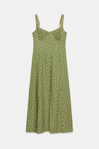 Robe midi à pois en lin