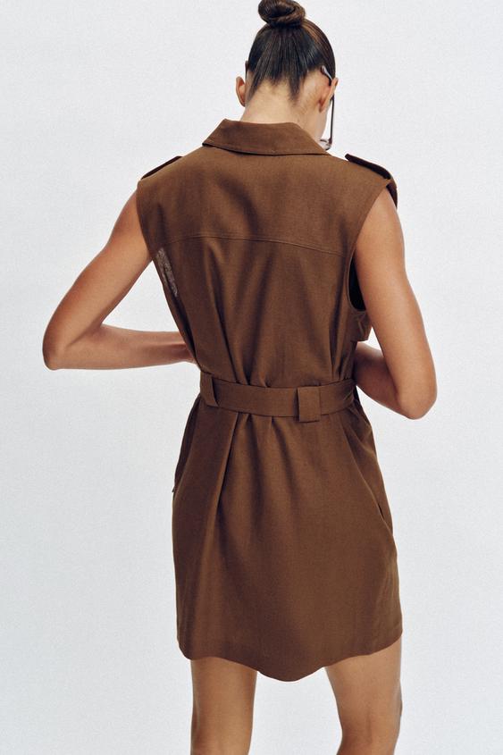 Robe courte en lin avec ceinture