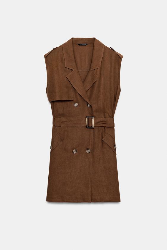 Robe courte en lin avec ceinture