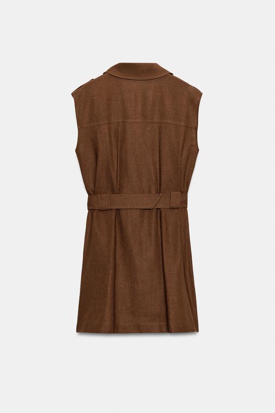Robe courte en lin avec ceinture