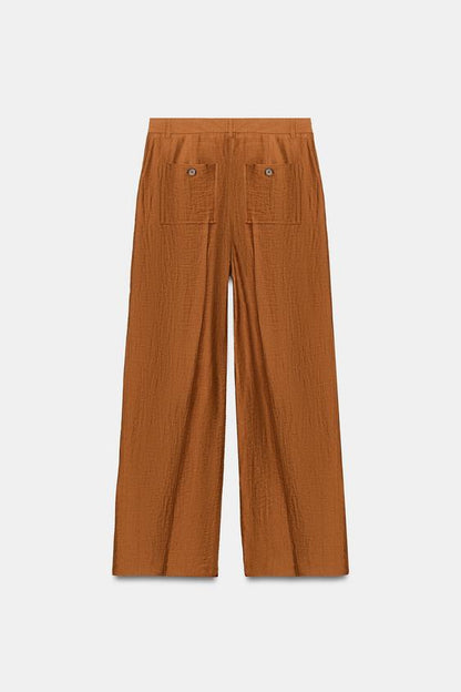 Pantalon fluide en lin à fentes au bas