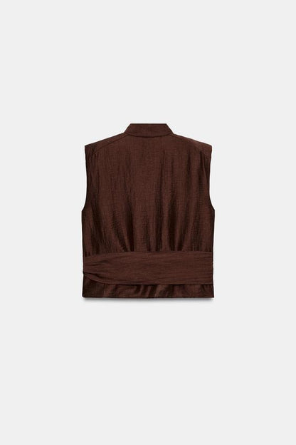Top à épaulettes en lin avec ceinture