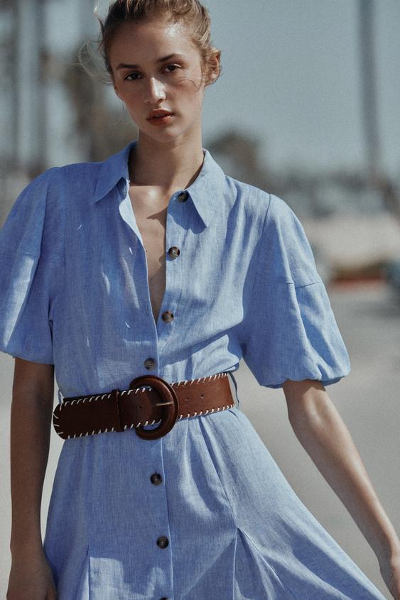 Robe midi en lin avec ceinture