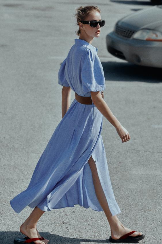 Robe midi en lin avec ceinture