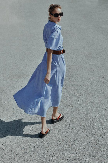 Robe midi en lin avec ceinture
