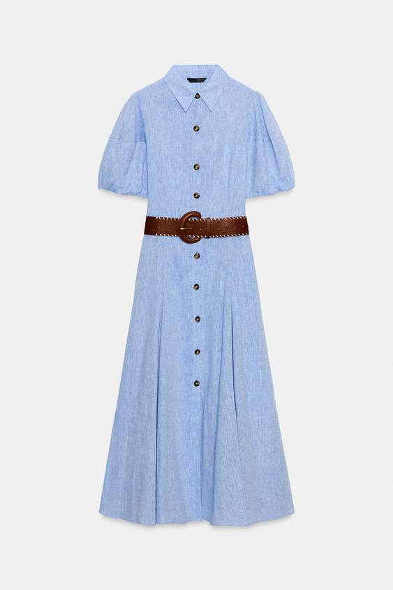 Robe midi en lin avec ceinture