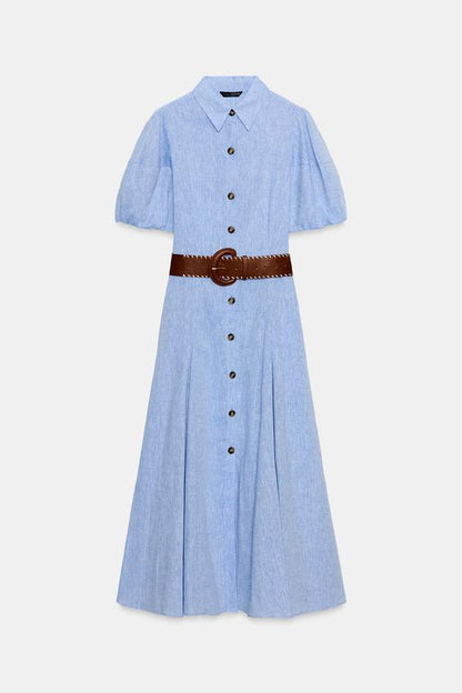 Robe midi en lin avec ceinture