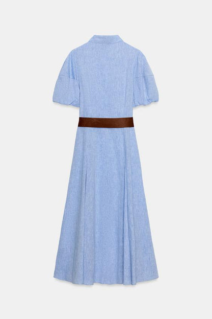 Robe midi en lin avec ceinture