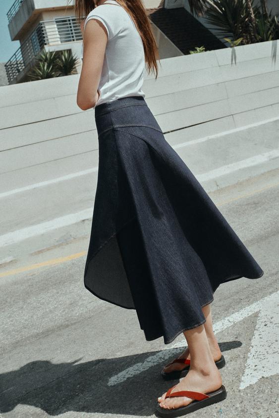 Jupe-cape midi Z1975 en denim à volant