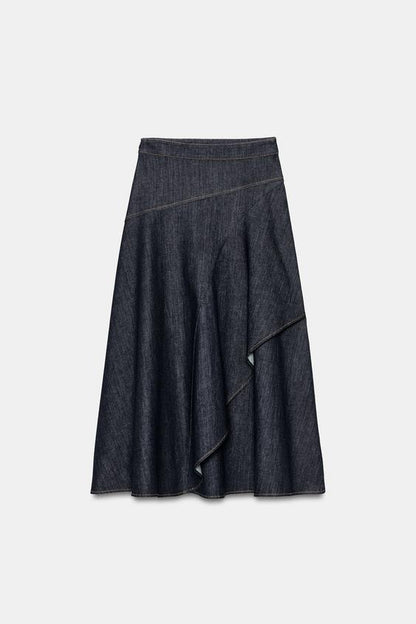 Jupe-cape midi Z1975 en denim à volant