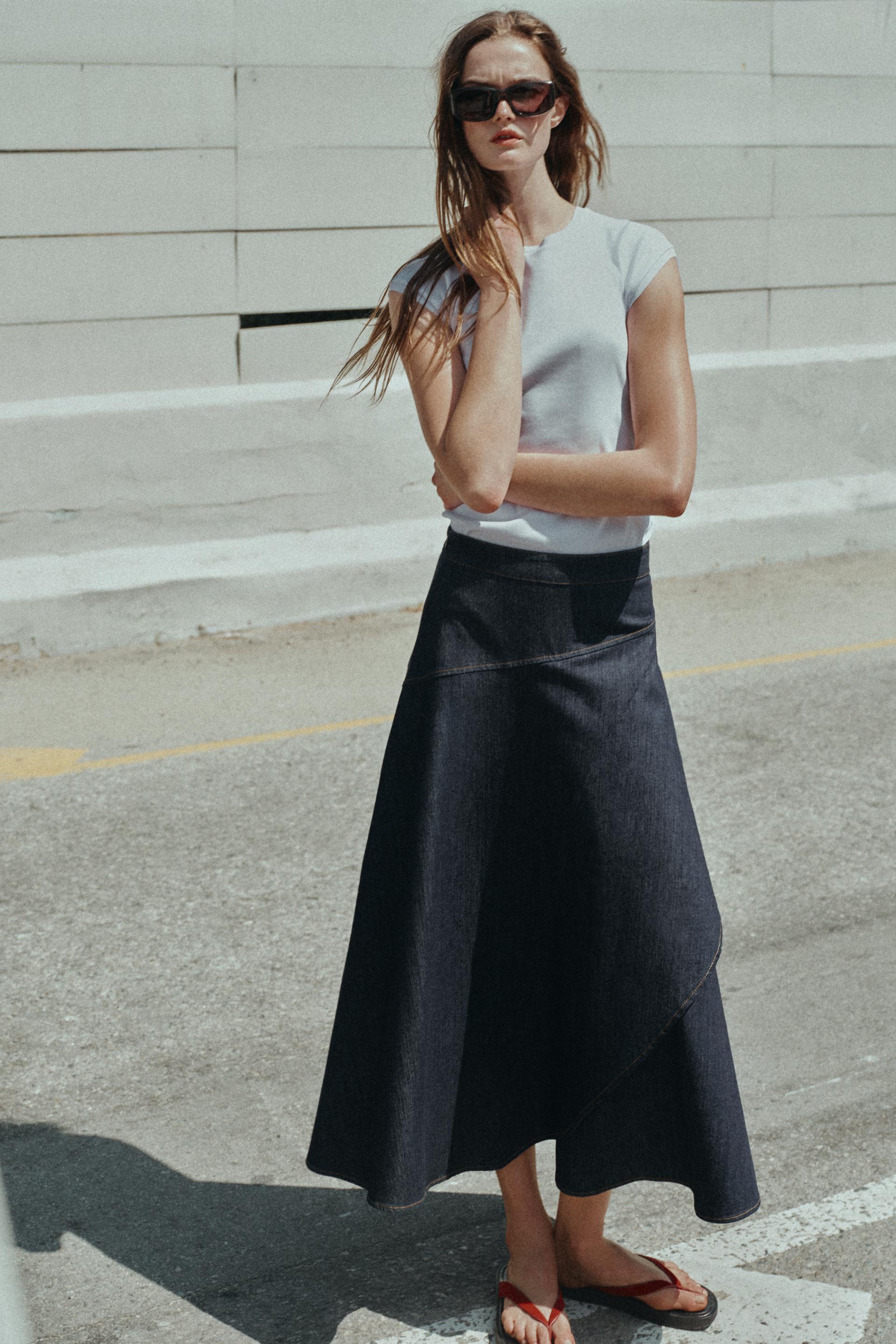 Jupe-cape midi Z1975 en denim à volant