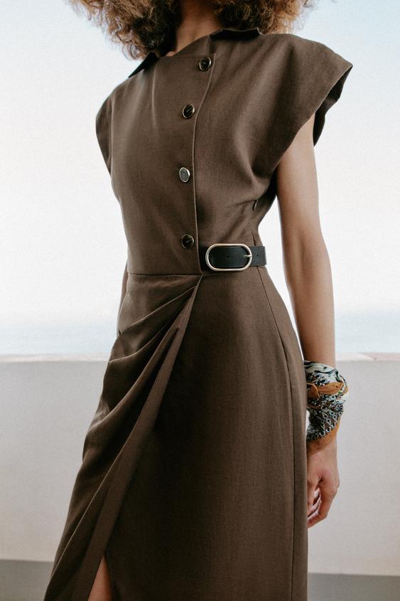 Robe midi en lin avec ceinture