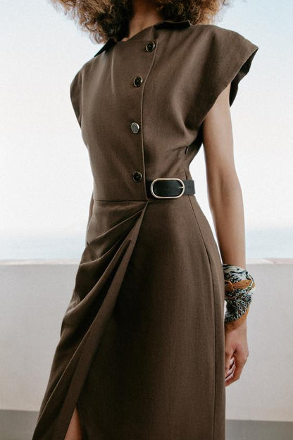 Robe midi en lin avec ceinture