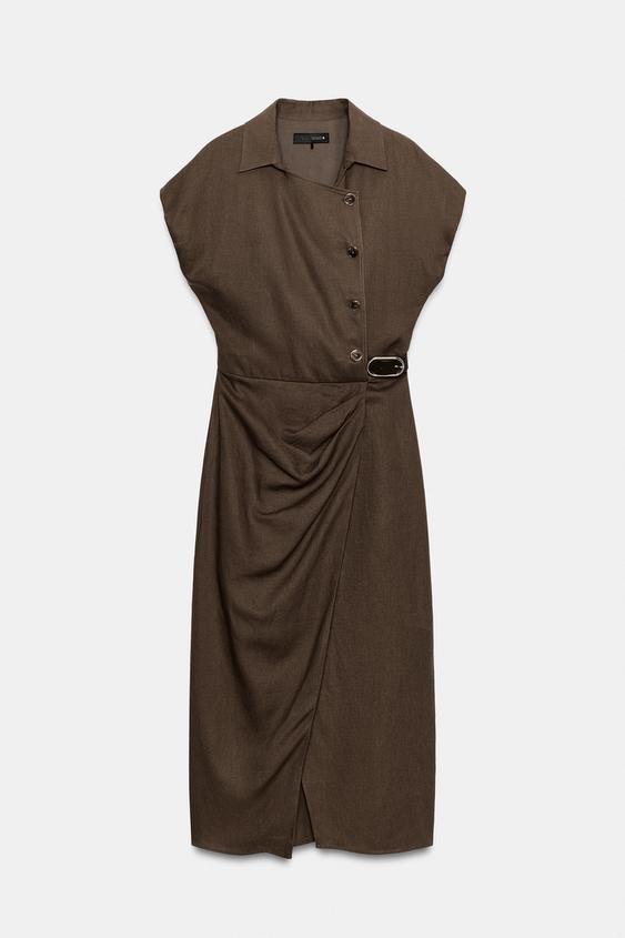 Robe midi en lin avec ceinture
