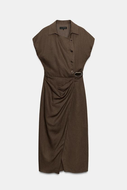 Robe midi en lin avec ceinture