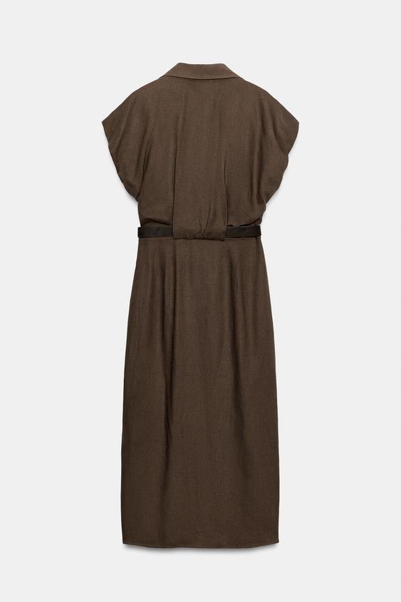 Robe midi en lin avec ceinture