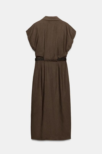 Robe midi en lin avec ceinture