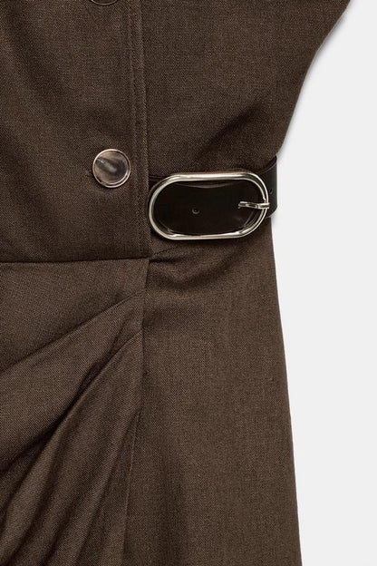 Robe midi en lin avec ceinture