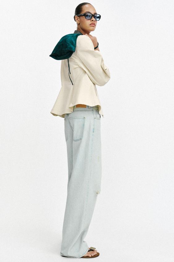 Blouson peplum à col contrasté