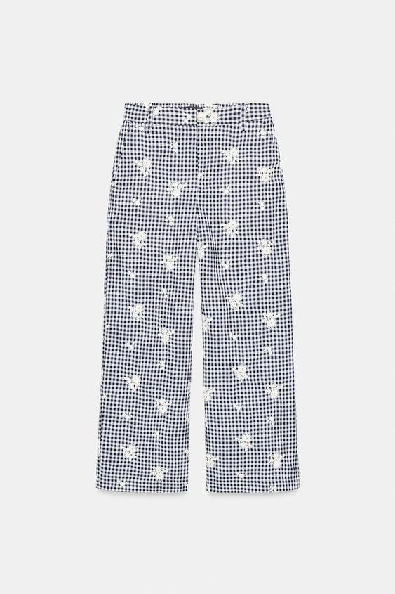 Pantalon-culotte à carreaux brodé